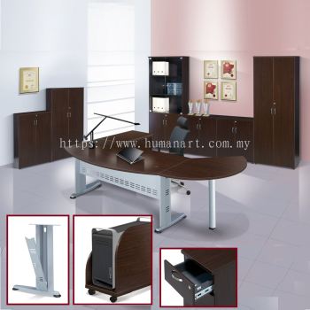 QAMAR EXECUTIVE OFFICE TABLE WITH SIDE CONNECTION + SIDE CABINET & CABINET SET CHERAS KL