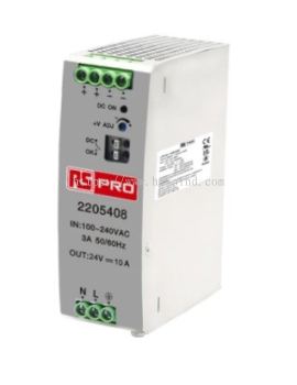 220-5408 - RS PRO DIN Rail Power Supply 85 → 264 V ac, 120 → 370 V dc Input, 24V Output, 10A 240W