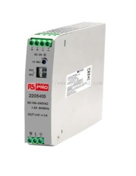  220-5405 - RS PRO DIN Rail Power Supply 85 → 264 V ac, 120 → 370 V dc Input, 24V Output, 5A 120W