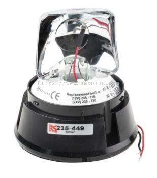 235-449 - RS PRO Incandescent Rotating Beacon, 12 V dc, 24 V dc, Surface Mount, IP56