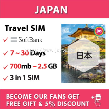 Japan7-30days700mb Daily1.5GB Daily2.5GB DailyTravel Prepaid Sim Card