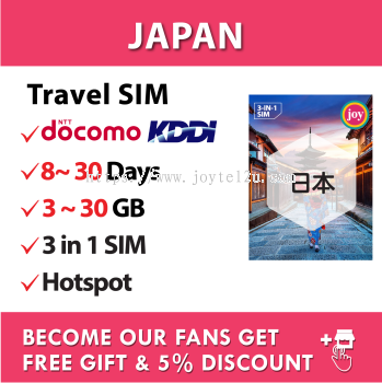 【Japan】【Docomo】【KDDI】【8-30days】【3 - 30GB】Travel Prepaid Sim Card 