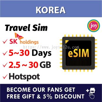 eSIM【Korea】Korea Travel Prepaid Sim Card UNLIMITED GB 韩国上网卡