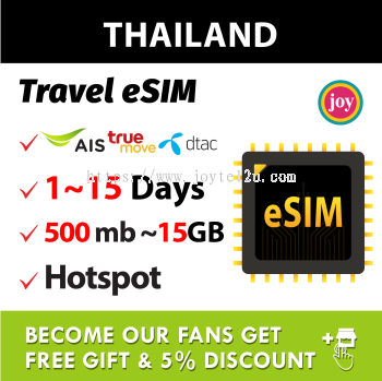 eSIM【Thailand】【1-15Days】  High Speed Thailand Travel Prepaid Sim Card UNLIMITED GB 泰国上网卡