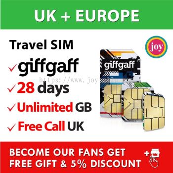 【UK+EUROPE】【28days】Giffgaff Sim Card UK Travel Prepaid Sim Card