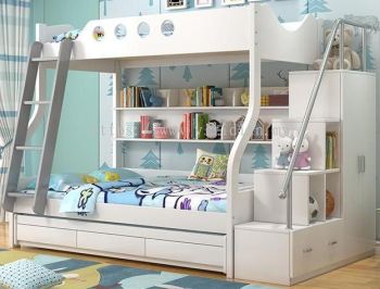 MDF Bunk Bed + Ladder Wardrobe & Drawer + Drag Bed with 3 drawers - Z1931W