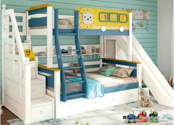 MDF + Solid Rubber Wood Bunk Bed With Slide - C826-S