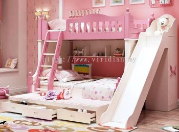 MDF + Solid Rubber Wood Bunk Bed With Slide + Drag Bed with 3 drawers - Z1930A-1