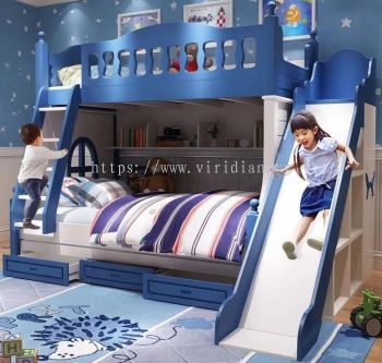 MDF + Solid Rubber Wood Bunk Bed With Slide + Drag Bed with 3 drawers - Z1930B-1