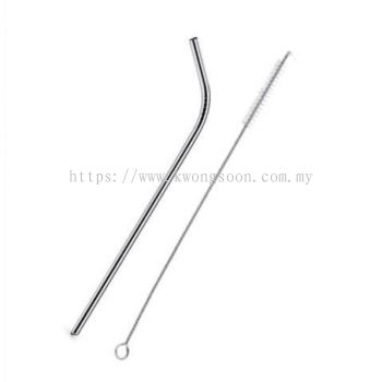 12PCS REUSABLE STAINLESS STEEL STRAW (26.5CM BEND) + 2PCS BRUSH - D2004-91