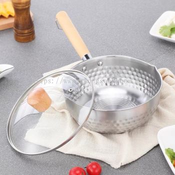 Japan Stainless Steel Snow Pan (Glass Lid) Sauce Pan Milk Noodle Soup Cooking Pot Frying Pan Kuali M