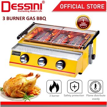 DESSINI ITALY CE Approval Stainless Steel Gas BBQ Grill Stove 2800Pa Non Stick Roast Bake Barbecue Roaster (3 Burner)
