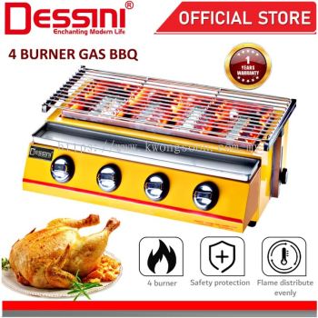 DESSINI ITALY CE Approval Stainless Steel Gas BBQ Grill Stove 2800Pa Non Stick Roast Bake Barbecue Roaster (4 Burner)