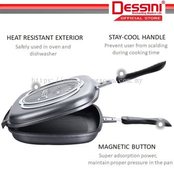 DESSINI ITALY Granite Aluminium Non Stick Double Sided Pressure Grill Fry Pan Cookware Tool (32cm)