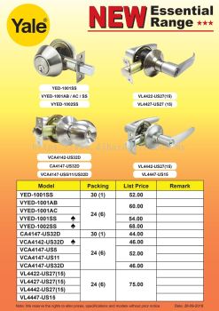 YALE New Essential Range (WS)