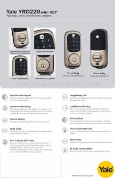 YALE REAL LIVING TOUCHSCREEN DEADBOLT YRD 220 WITH KEY (WS)