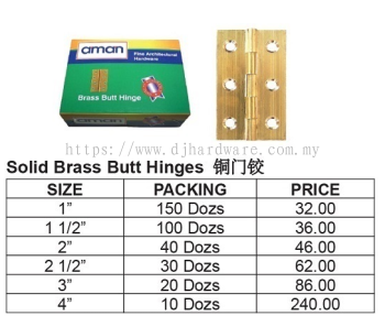 AMAN SOLID BRASS BUTT HINGES (WS)