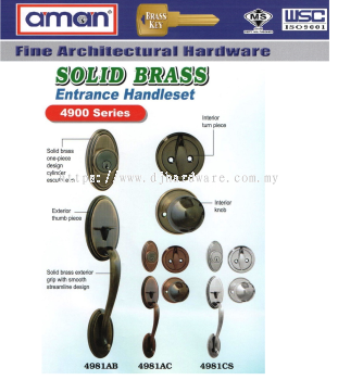 AMAN FINE ARCHITECTURAL HARDWARE 4900 SERIES SOLID BRASS ENTRANCE HANDLESET (WS)