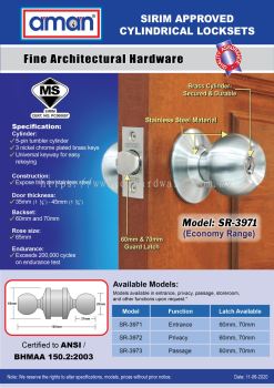 AMAN FINE ARCHITECTURAL HARDWARE CYLINDRICAL LOCKSETS SR 3971 (WS)