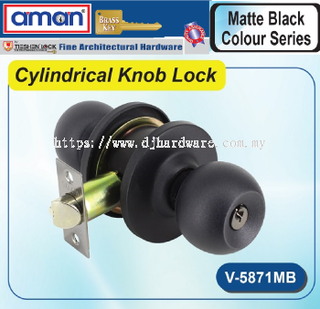 AMAN FINE ARCHITECTURAL HARDWARE MATTE BLACK COLOUR SERIES CYLINDCAL KNOB LOCK V5871MB (WS)