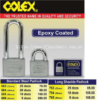 COLEX EPOXY COATED STANDARD STEEL & LONG SHACKLE PADLOCK (WS)