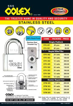 COLEX STAINLESS STEEL SINGLE & KEYED ALIKE SET & MASTER KEYED SET (WS)