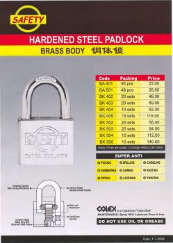 COLEX HARDENED STEEL PADLOCK BRASS BODY (WS)