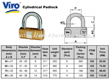 VIRO CYLINDRICAL PADLOCK (WS)