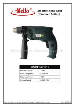 MELLO ELECTRIC HAND DRILL HAMMER ACTION 1015 (WS)