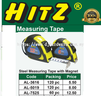 HITZ MEASURING STEEL MEASURING TAPE WITH MAGNET AL 3616 AL 5019 AL 7525 (WS)