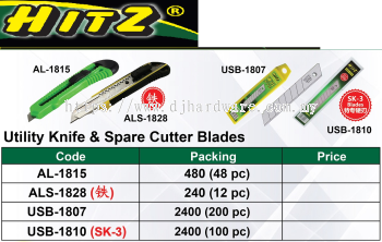 HITZ UTILITY KNIFE & SPARE CUTTER BLADES (WS)