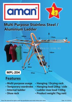 AMAN MULTI PURPOSE STAINLESS STEEL ALUMINIUM LADDER MPL 204 (WS)