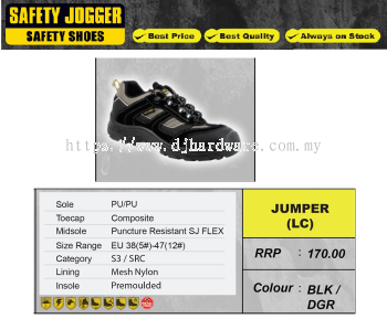 SAFETY JOGGER SAFETY SHOES JUMPER LC BLK DGR (WS)