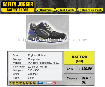 SAFETY JOGGER SAFETY SHOES RAPTOR LC BLK BL (WS)