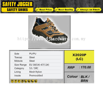 SAFETY JOGGER SAFETY SHOES X2020P LC BLK BRN (WS)