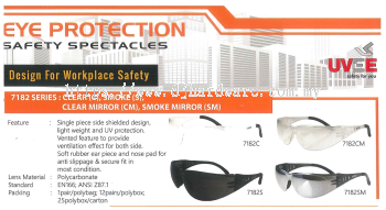 UVEE SAFETY PRODUCTS EYE PROTECTION INDUSTRIAL SAFETY SAFETY SPECTACLES DESIGN FOR WORKPLACE SAFETY 7182 SERIES (WS)