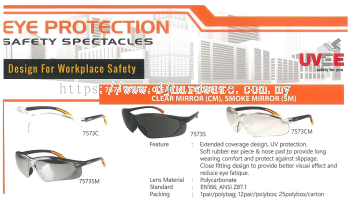 UVEE SAFETY PRODUCTS EYE PROTECTION INDUSTRIAL SAFETY SAFETY SPECTACLES DESIGN FOR WORKPLACE SAFETY 7573 SERIES (WS)