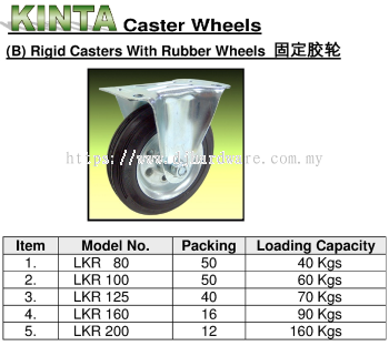 KINTA CASTER WHEEL B RIGID CASTERS WITH RUBBER WHEELS (BS)