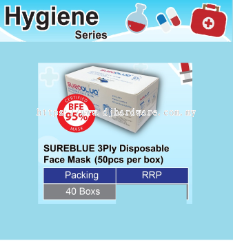 HYGIENE SERIES SUREBLUE 3PLY DISPOSABLE FACE MASK (BS)