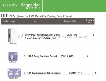 SCHNEIDER ELECTRIC KAVA ESM METAL CLAD SERIES DOOR CHIME 13A 1GANG SWITCHED SOCKET (WS)