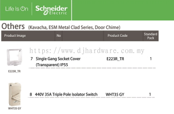 SCHNEIDER ELECTRIC KAVA ESM METAL CLAD SERIES DOOR CHIME 440V 35A TRIPLE POLE ISOLATOR SWITCH (WS)