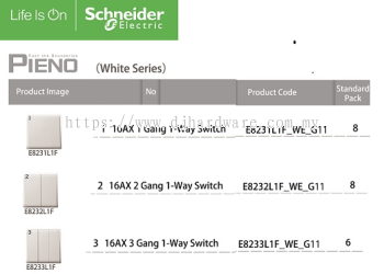 SCHNEIDER ELECTRIC PIENO WHITE SERIES 16AX 1GANG 1WAY SWITCH (WS)