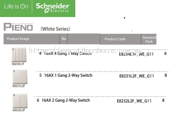 SCHNEIDER ELECTRIC PIENO WHITE SERIES 16AX 1GANG 2WAY SWITCH (WS)