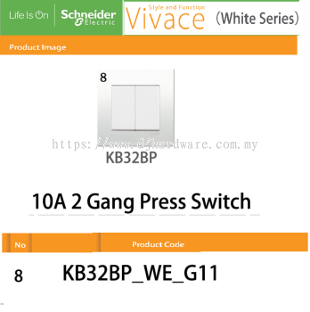 SCHNEIDER ELECTRIC VIVACE WHITE SERIES 10A 2GANG PRESS SWITCH  (WS)