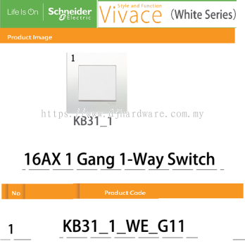 SCHNEIDER ELECTRIC VIVACE WHITE SERIES 16AX 1GANG 1 WAY SWITCH  (WS)