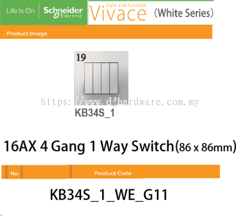 SCHNEIDER ELECTRIC VIVACE WHITE SERIES 16AX 4GANG 1 WAY SWITCH WS)