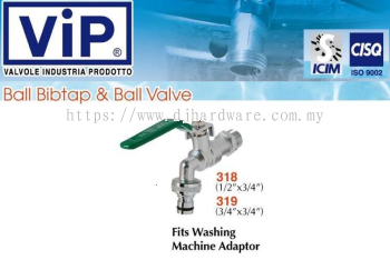 VIP VALVOLE INDUSTRIA PRODOTTO BALL BIBTAP & BALL VALVE BIB TAP FITS WASHING MACHINE ADAPTOR 318 319 (WS)