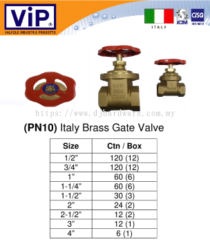 VIP VALVOLE INDUSTRIA PRODOTTO PN10 ITALY BRASS GATE VALVE (WS)