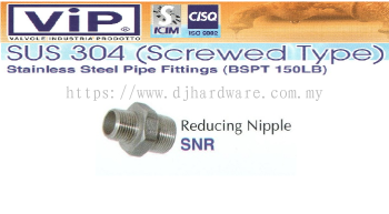 VIP SUS 304 SCREWED TYPE STAINLESS STEEL PIPE FITTINGS BSPT 150LB REDUCING NIPPLE SNR (WS)