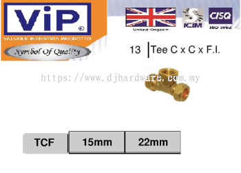 VIP COPPER PIPE FITTINGS BS 864-2 TEE C X C X FI TCF (WS)